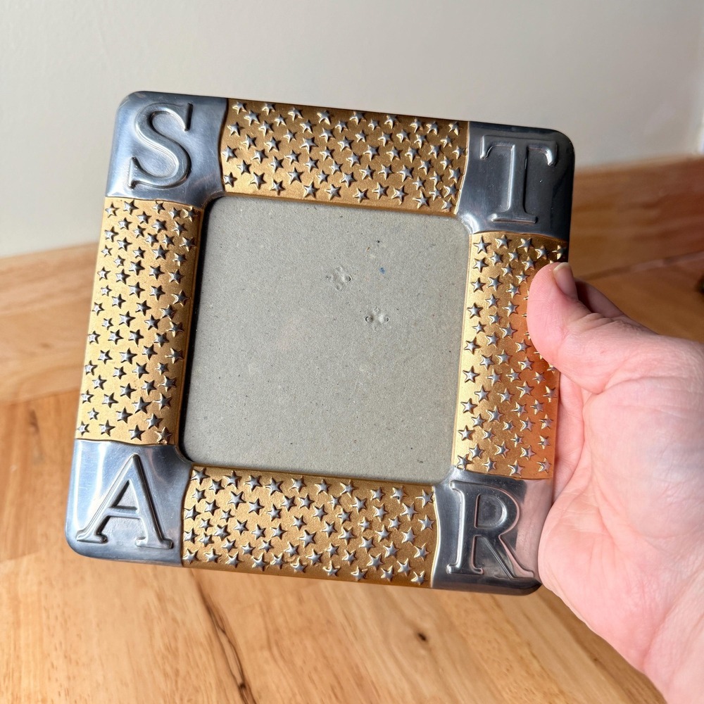 Celestial Star Pewter Two Tone Photo Picture Frame 4x4" Vintage 1997 Starry Y2K